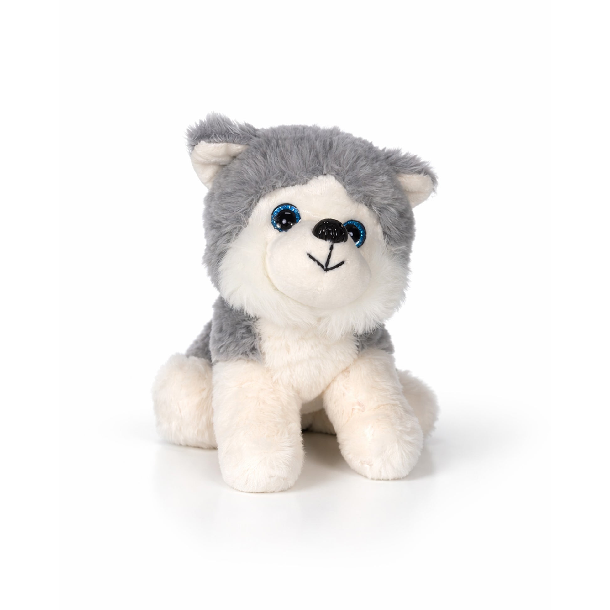 Mjuk och gosig gosedjurshund i form av en huskie, perfekt som kramkompis och charmig souvenir.