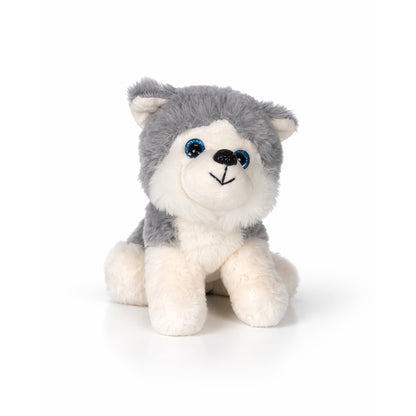 Mjuk och gosig gosedjurshund i form av en huskie, perfekt som kramkompis och charmig souvenir.