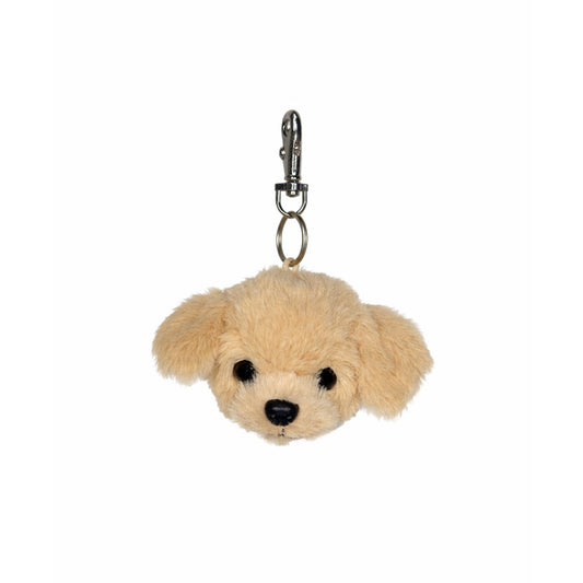 Gosedjurs nyckelring med hundhuvud i beige päls med svart nos.