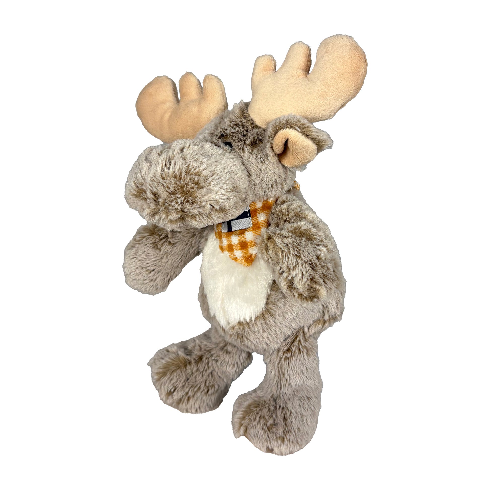 Gosedjursälg iklädd rutig scarf med finska flaggan.
