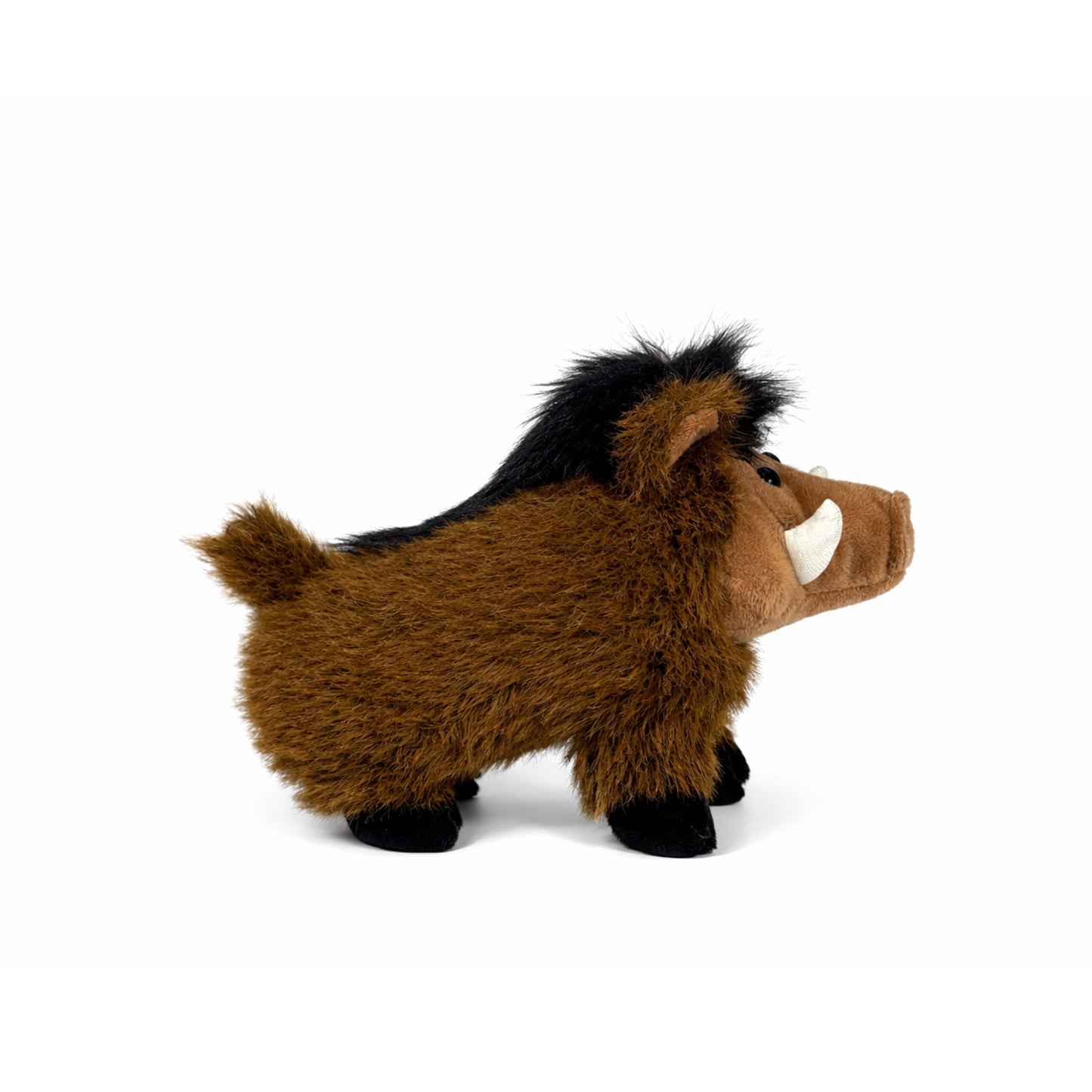 Gosedjurs vildsvin med brun päls, ljus mule, veta betar och svart hår, sedd från sidan.