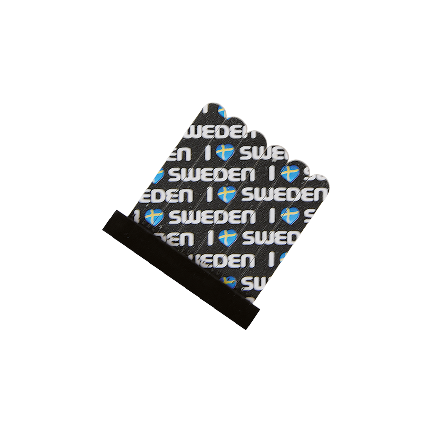 Öppnad svart förpackning med 24 små nagelfilar från serien "I Love Sweden", förpackningsstorlek 6 x 6,5 cm.