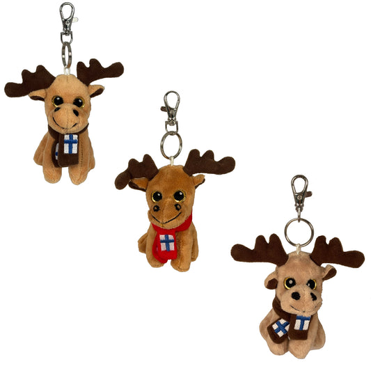 Nyckelringar med gosedjursälgar i tre olika bruna nyanser och halsdukar med finska flaggan – perfekt som souvenir eller present.
