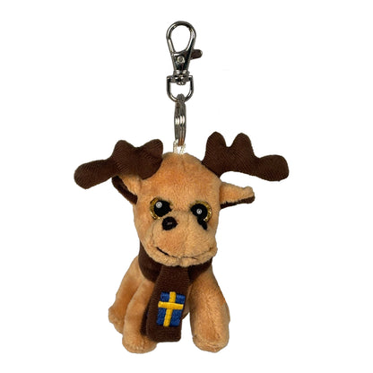 Nyckelring med brun gosedjursälg iklädd brun halsduk med svenska flaggan