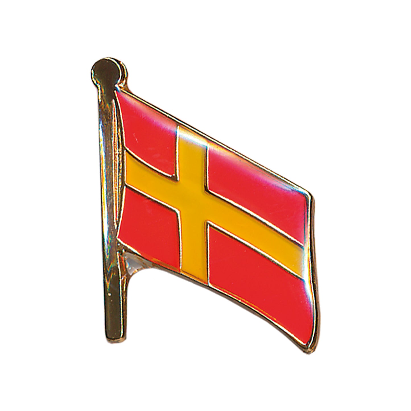 Emaljpin med Skåneflaggan – röd och gul souvenirpin i hög kvalité med tydliga färger.

