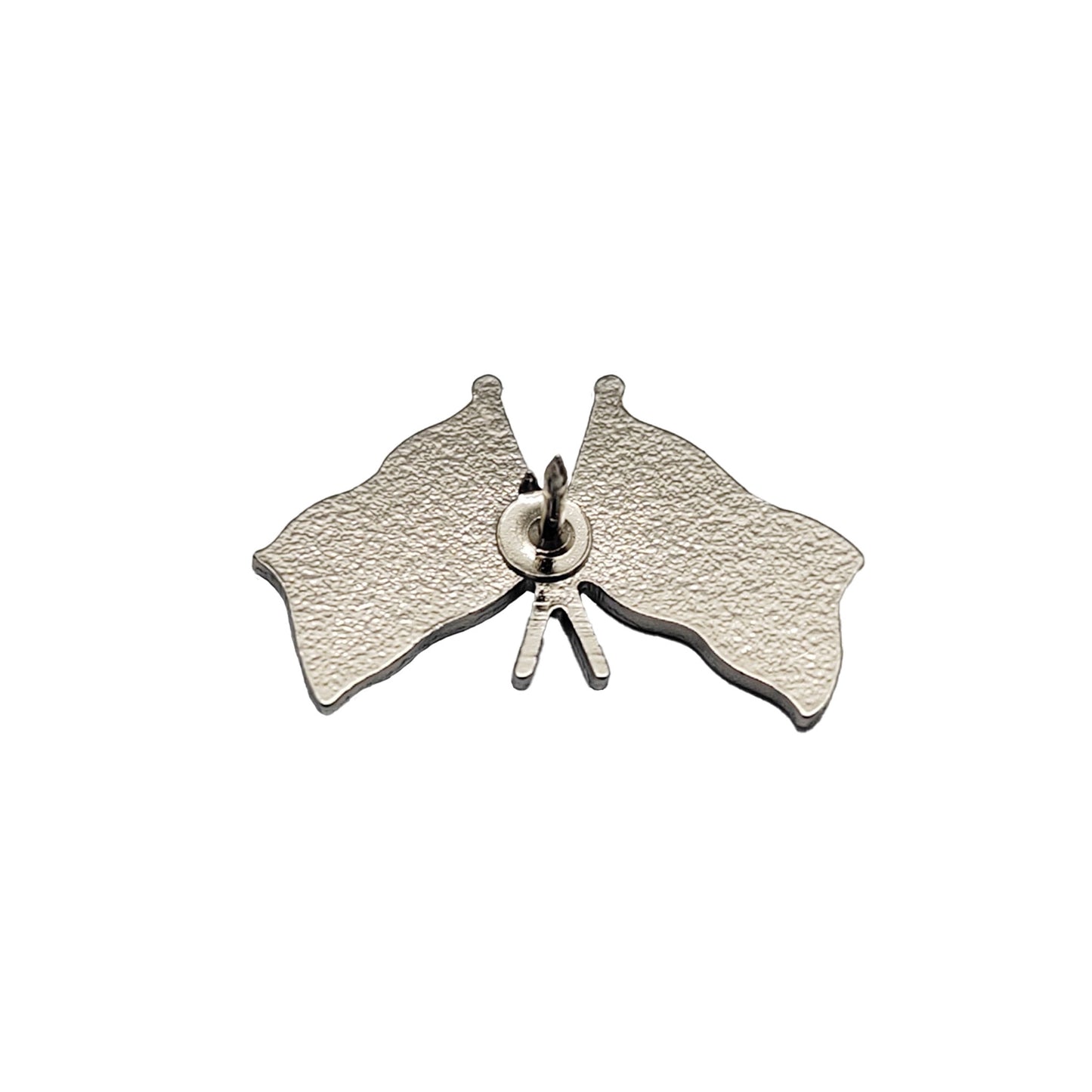 Baksidan av en vänskapspin med nål och metallås.