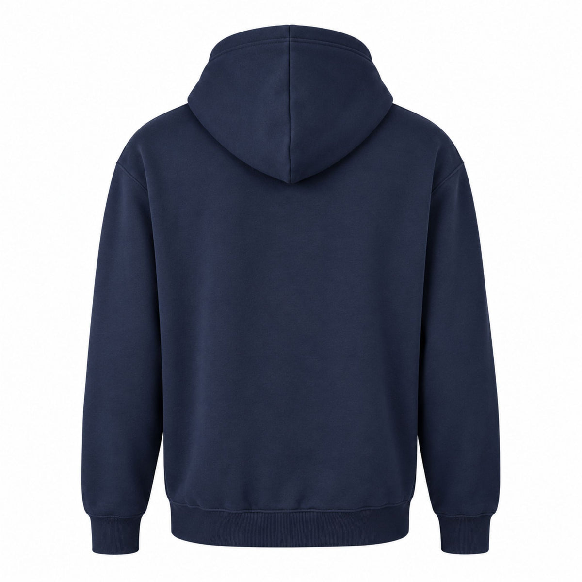 Mörkblå hoodie med ett tidlöst guldfärgat motiv inspirerat av svensk historia - sedd bakifrån. 