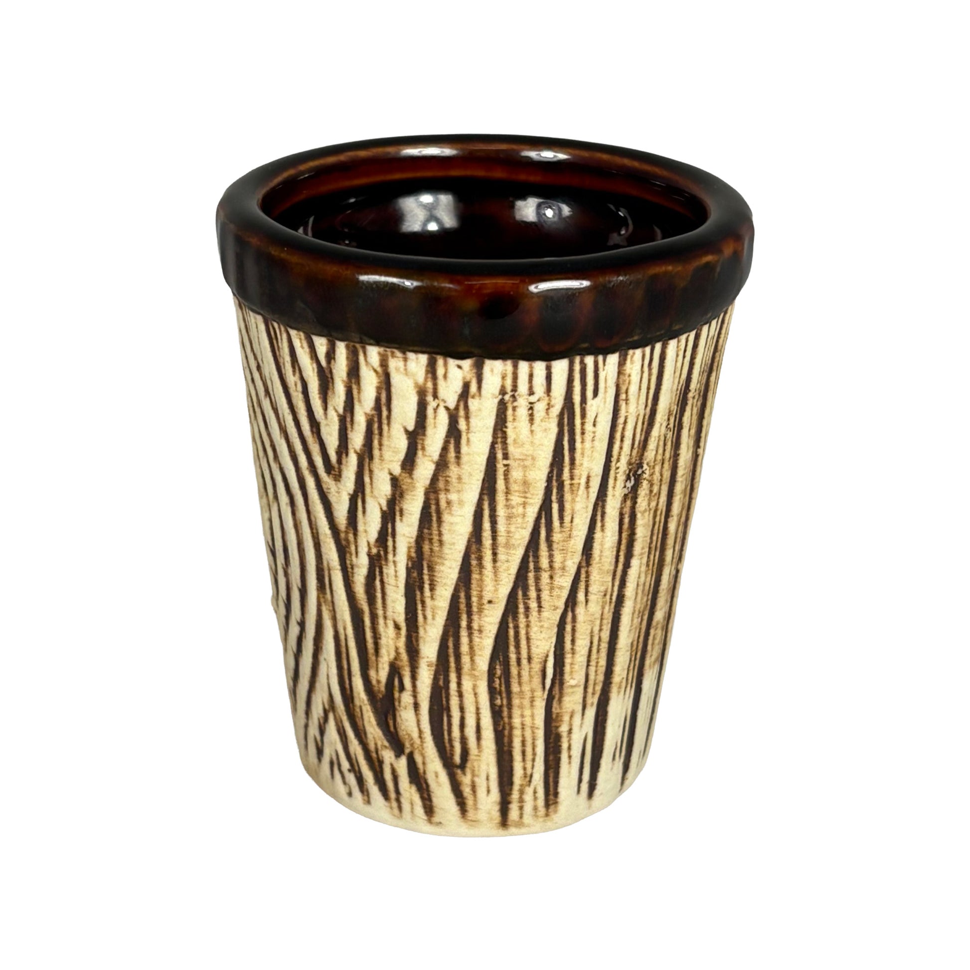 Souvenir shotglas Norge Älg Trä med träinspirerad design, vy bakifrån utan motiv.