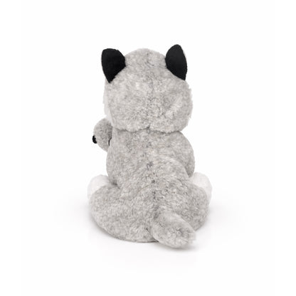 sittande husky-gosedjur på 25 cm med en liten baby, populär tack vare sitt gulliga utseende och mjuka material. Sedd bakifrån