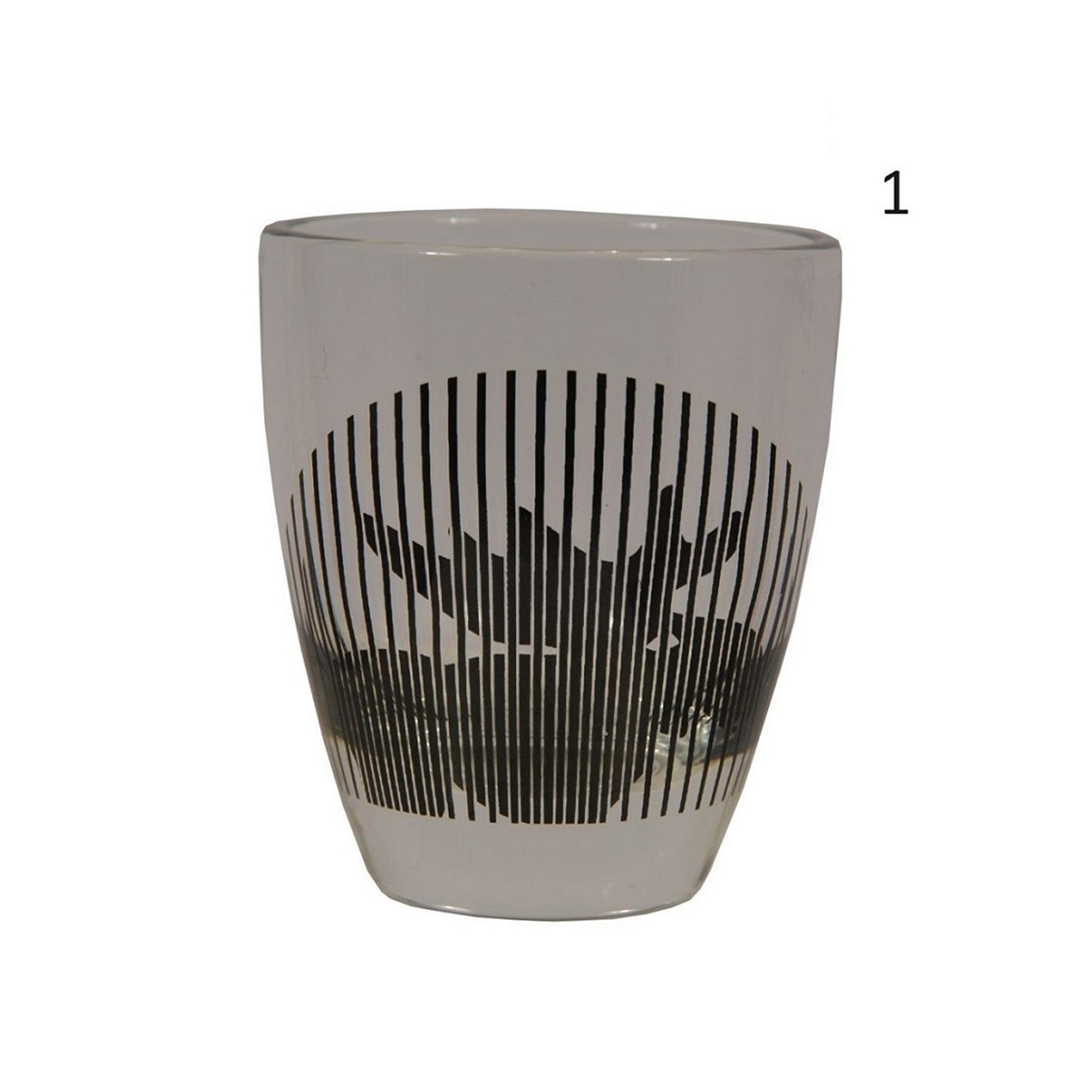 Shotglas med randigt älgmotiv i svart. 