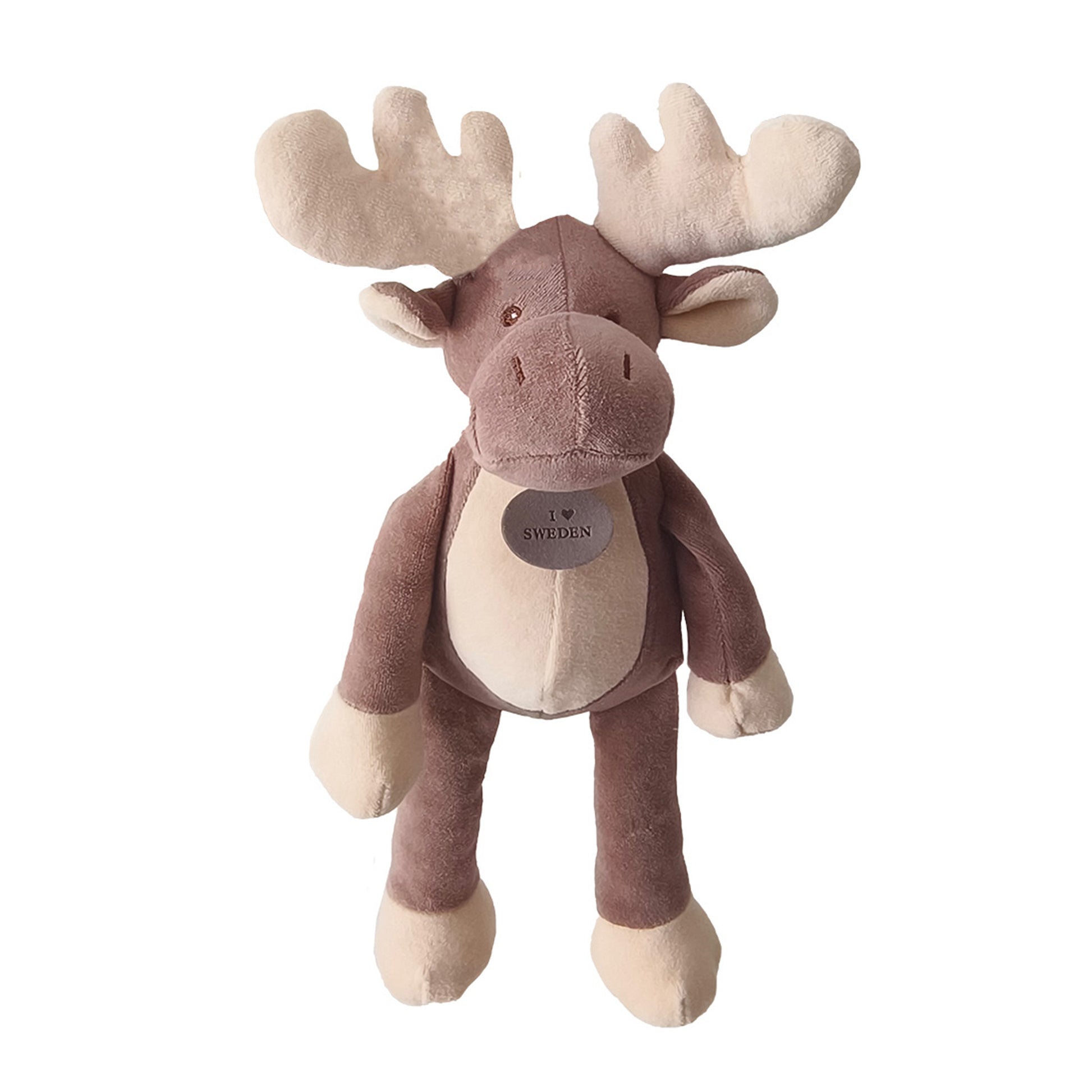 Mjuk gosedjursälg i ekologiskt material, 35 cm hög, med mjuk päls och vänligt uttryck. Ett hållbart val för den som vill ha ett miljövänligt gosedjur från Sverige.