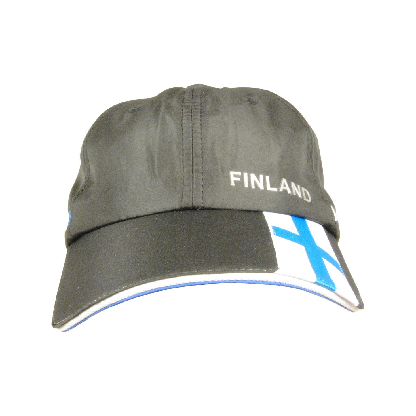 Svart sportkeps med finsk flagga på skärmen. Produkten har dessvärre utgått. 