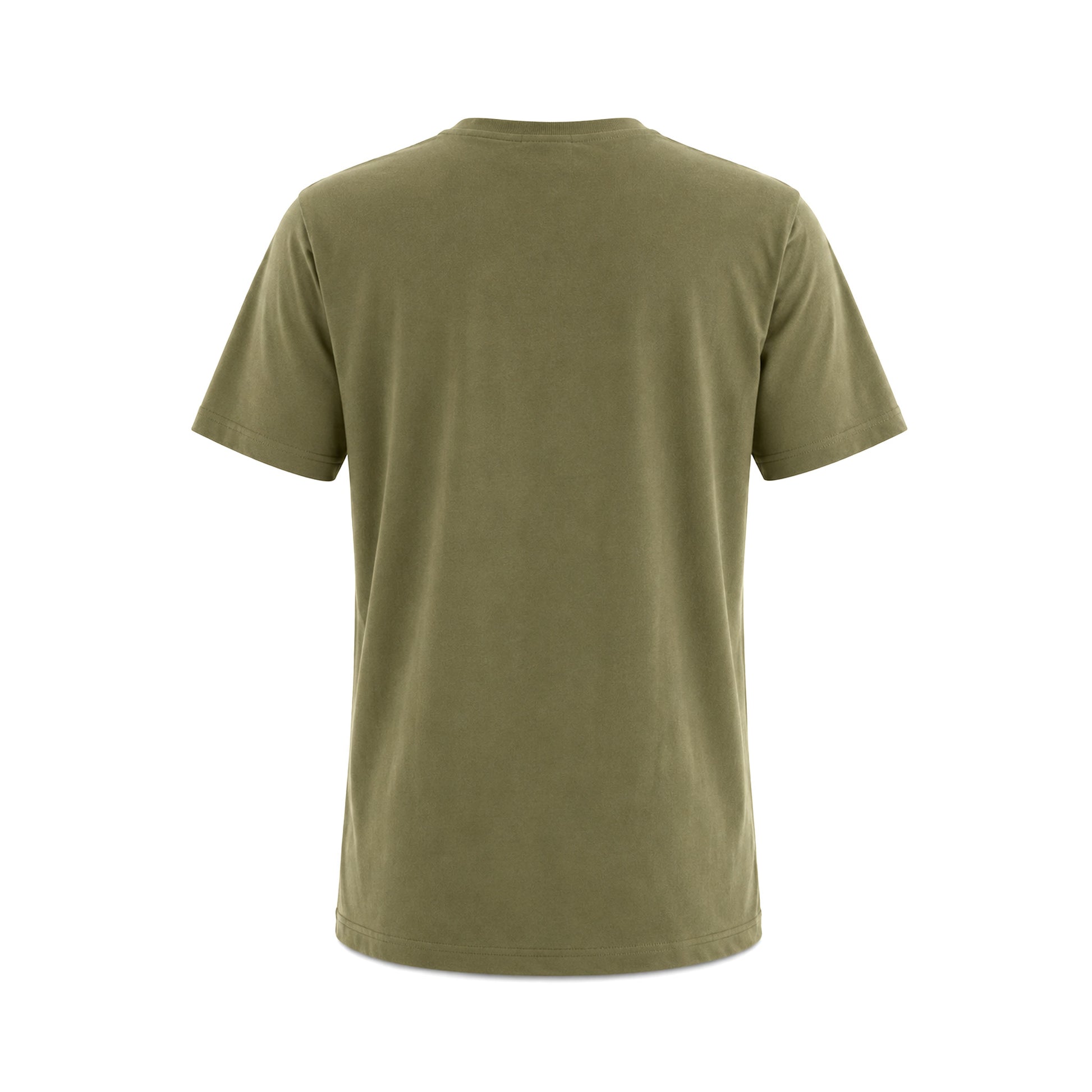 Kakigrön T-shirt med älgmotiv och texten "Sweden", tillverkad i 100% bomul - sedd från sidan. Inget motiv på baksidan.