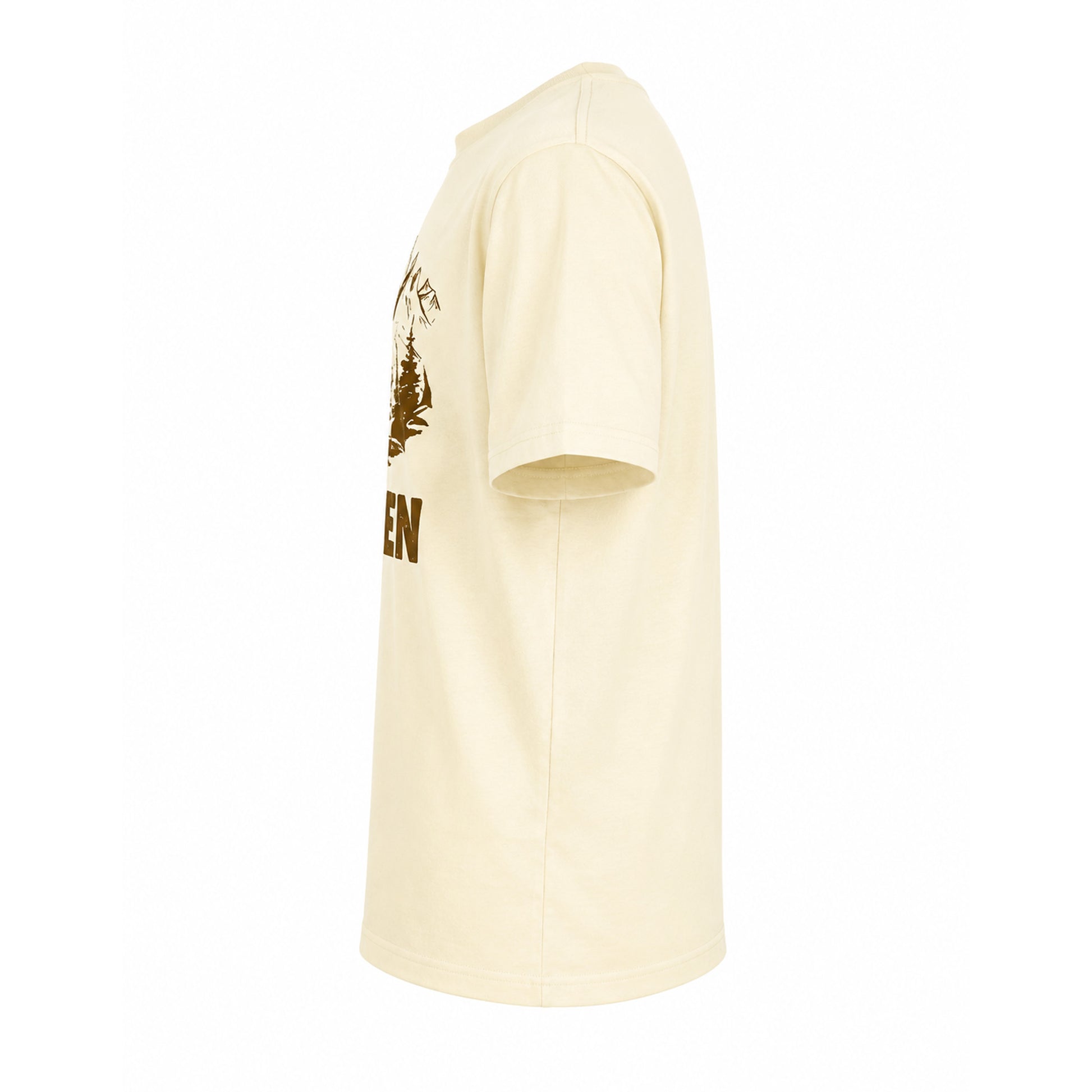 Retro T-shirt med stiligt älgmotiv texten "Sweden". Sedd från sidan