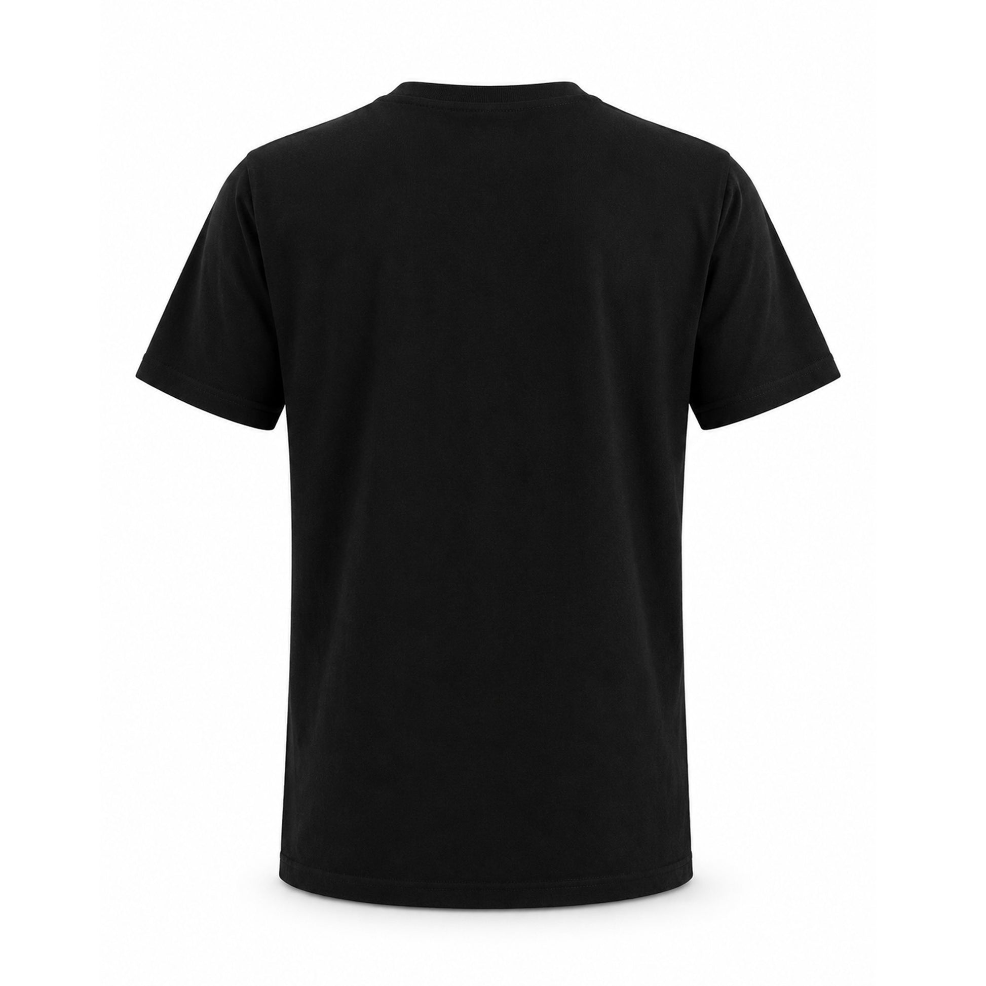 Klassisk svart T-shirt med stilfullt älgmotiv och texten  "SWEDEN - WILDERNESS WITH THE SPIRIT OF NATURE". Sedd bakifrån