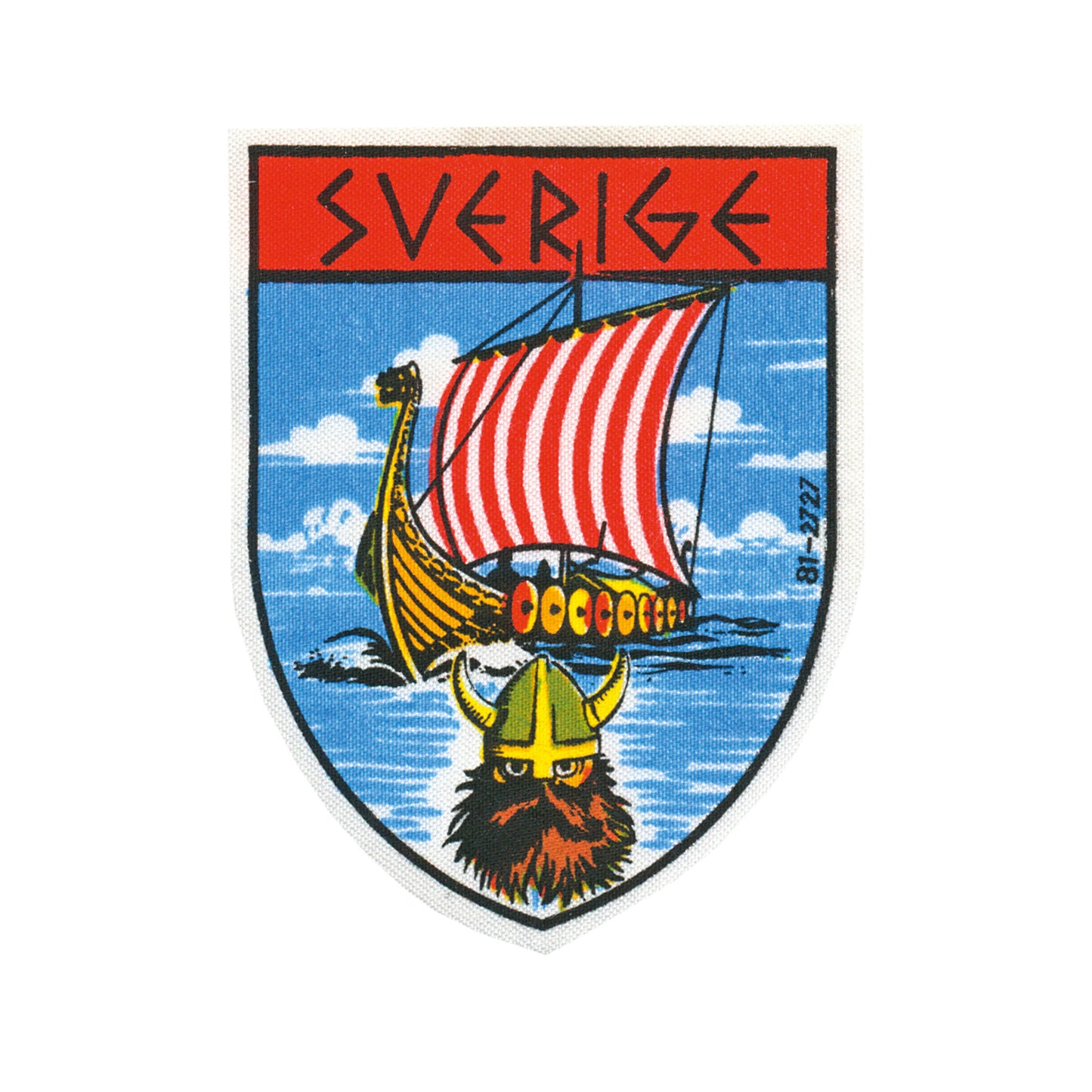 Tygmärke med motiv av vikingaskepp och vikingansikte – souvenir i vintage stil, 7,5 x 5,5 cm, som måste sys fast. Passar perfekt på jackor eller väskor.