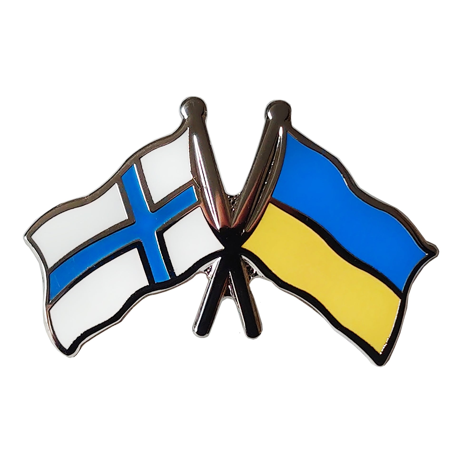 Vänskapspin i emalj med finska och ukrainska flaggan bredvid varandra