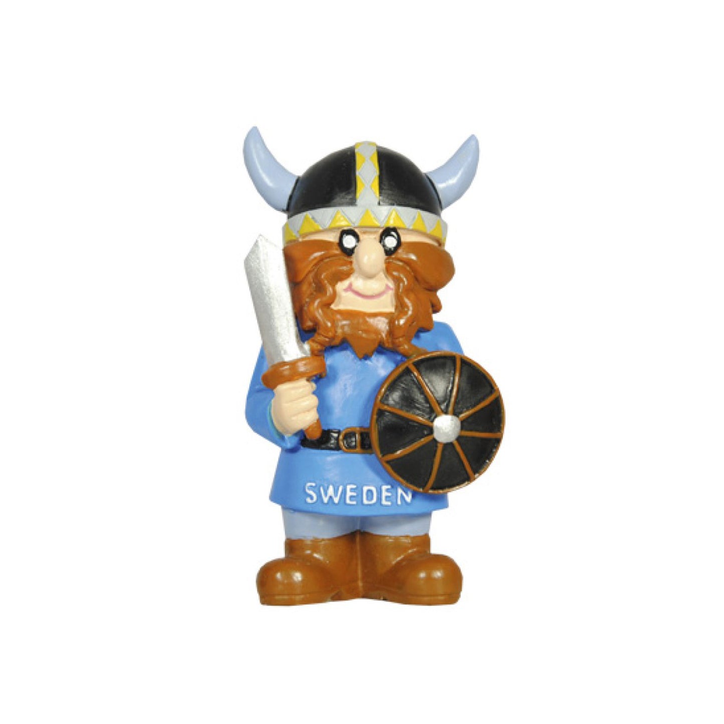Vikingafigur i blått med svart sköld, 7 cm, populär bland samlare och vikingafantaster.