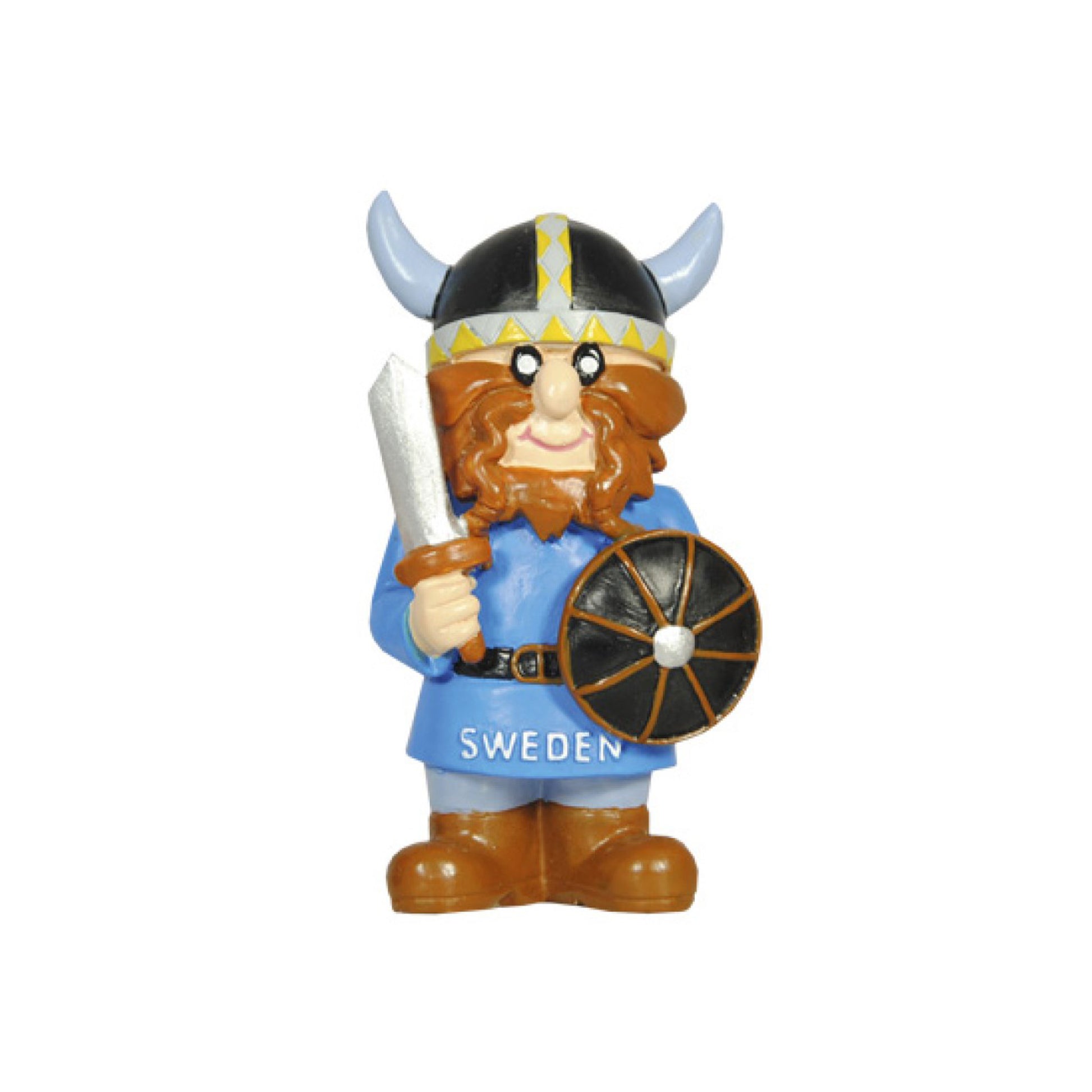 Vikingafigur i blått med svart sköld, 7 cm, populär bland samlare och vikingafantaster.